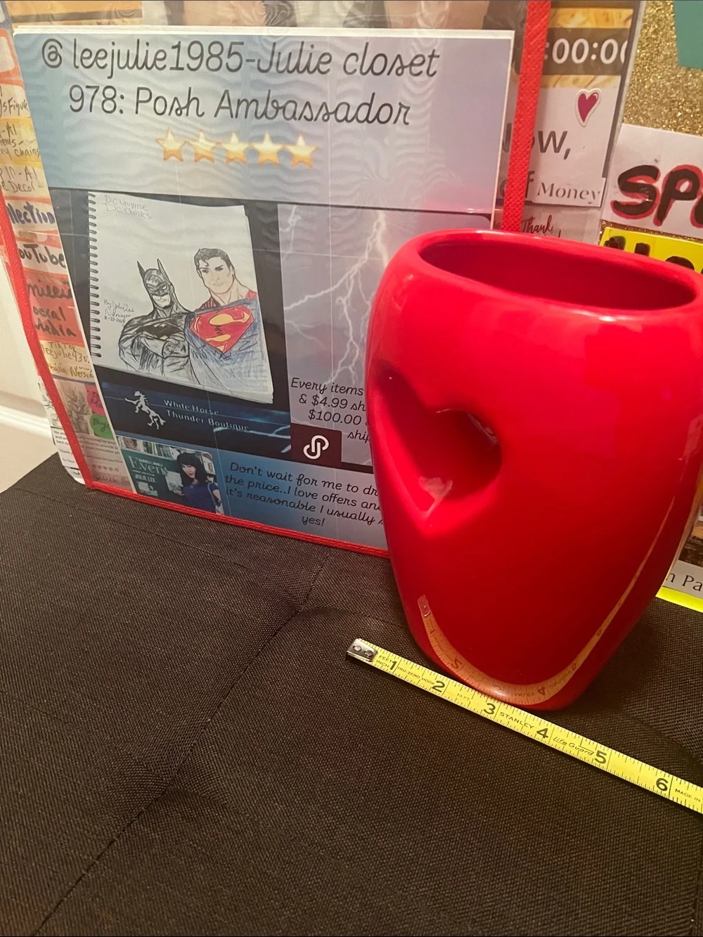 #2914**”4x8” Red Heart Cutout Ceramic Vase - Home Accents 80’s&90’s Vintage